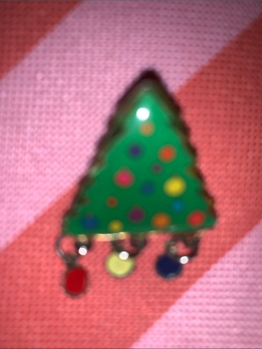 Green Enamel Christmas Tree Pin with Dangle Ornaments